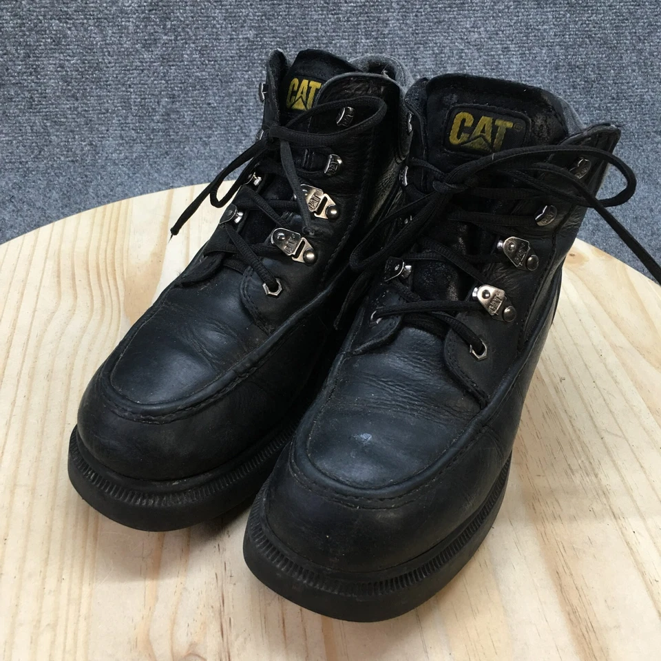 Botas de trabajo de seguridad CAT para hombre 9,5 W cuero negro punta redonda con cordones tobillo Foto 3 de 4
