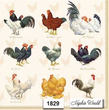 (1829) TWO Paper LUNCHEON Decoupage Art Craft Napkins - CHICKENS ROOSTERS HENS