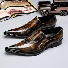 Mens Pointy Toe Nightclub Wedding Leather Slip On Business Shoes