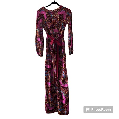 long sleeve gogo dress Vintage Long Sleeve Floral Maxi Dress Mod Gogo Colorful