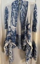 CASMARI Women’s Hand Loomed Blue and White Sweater Wrap-SZ 3