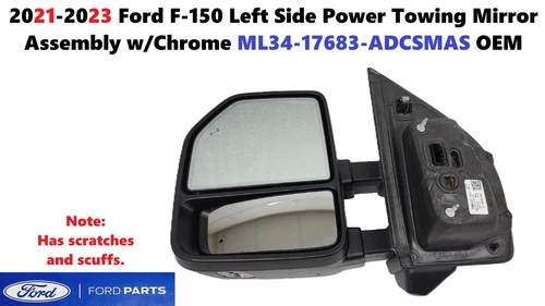 21-23 Ford F150 Left Side Power Towing Mirror Assembly w/Chrome ML3417683ADCSMAS