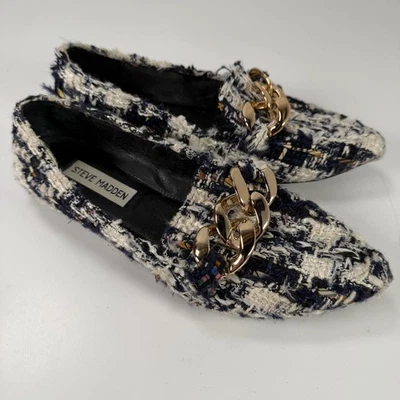 Steve Madden Famed Mules Plates Bout Pointu En Tweed Chaîne, Femme US 6.5M - Photo 1/4