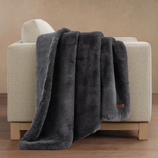 FRYE Luxe Faux Fur Throw, 60” x 70", Silky Soft, Extra Warm, Gray or Cream, NEW