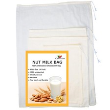 4Pack Nut Milk Bags,4 Sizes Unbleached Cotton Cheesecloth Bags,Food Strainer ...