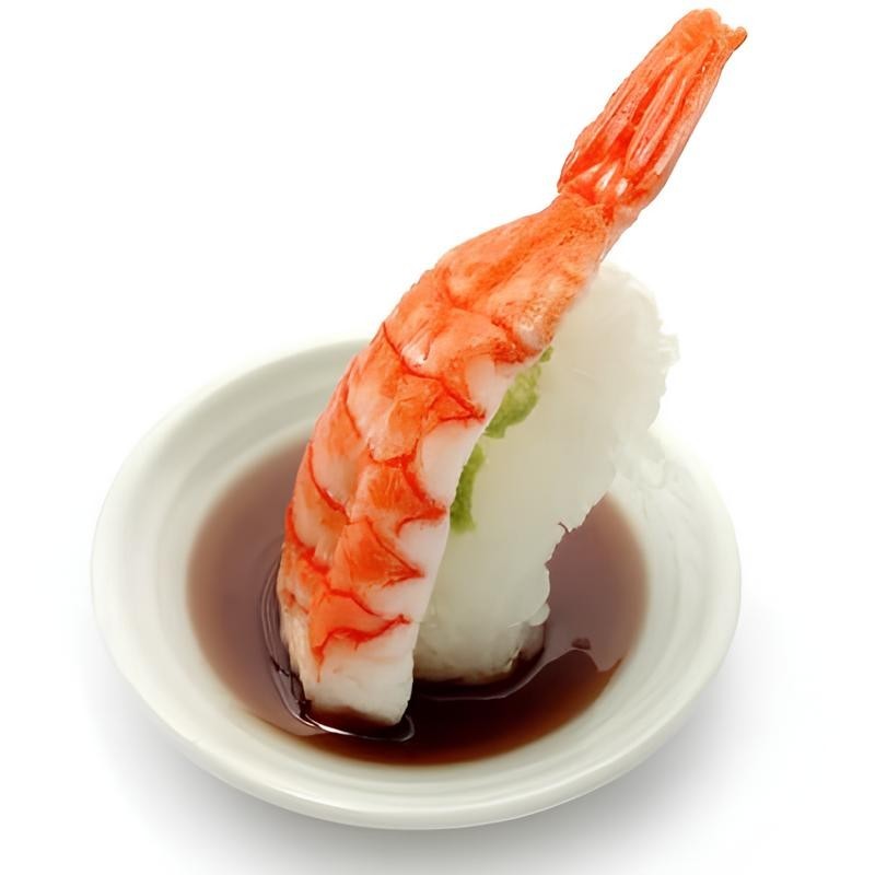 Muestra de comida de sushi camarones Ebi The Moment You Dip in soja de Japón