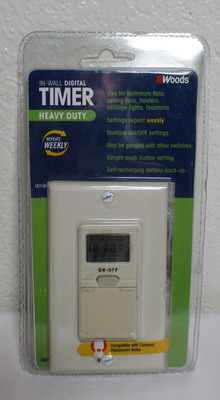 Woods 15-Amp 7-Day In-Wall Programmable Digital Timer Switch, Beige - Heavy Duty