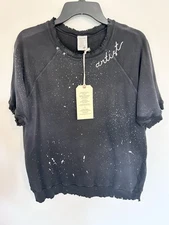 NWT I.S.M.B.S Shorty Sweatshirt One Of A Kind Artist Hand Embroidery Distressed.
