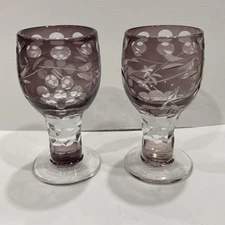 Vintage Cut To Clear Amethyst Purple Cordial Glasses Edo Kiriko Bohemian Grapes