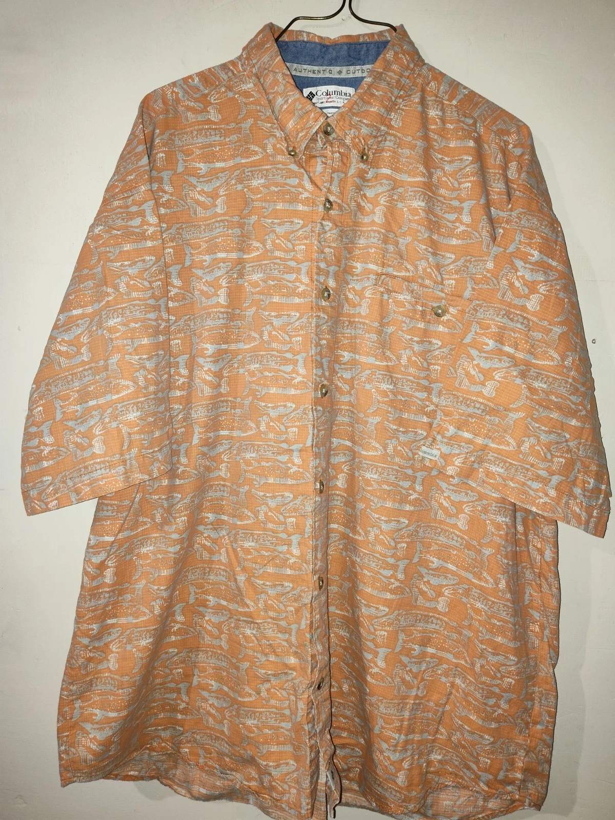 Columbia Men's XXl Orange Short Sleeve Fishing Shirt Cotton AOP Outdoors Hiking