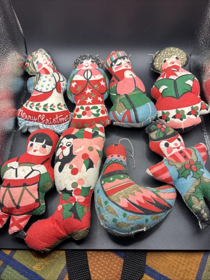 Lote de 8 adornos rellenos de fieltro vintage de corte y costura Foto 2 de 4