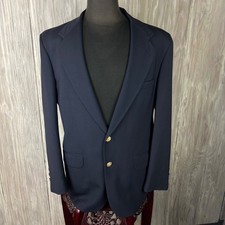 Stafford Blazer Mens 40R Navy Gold Crest Button Sport Coat Jacket Worsted Wool