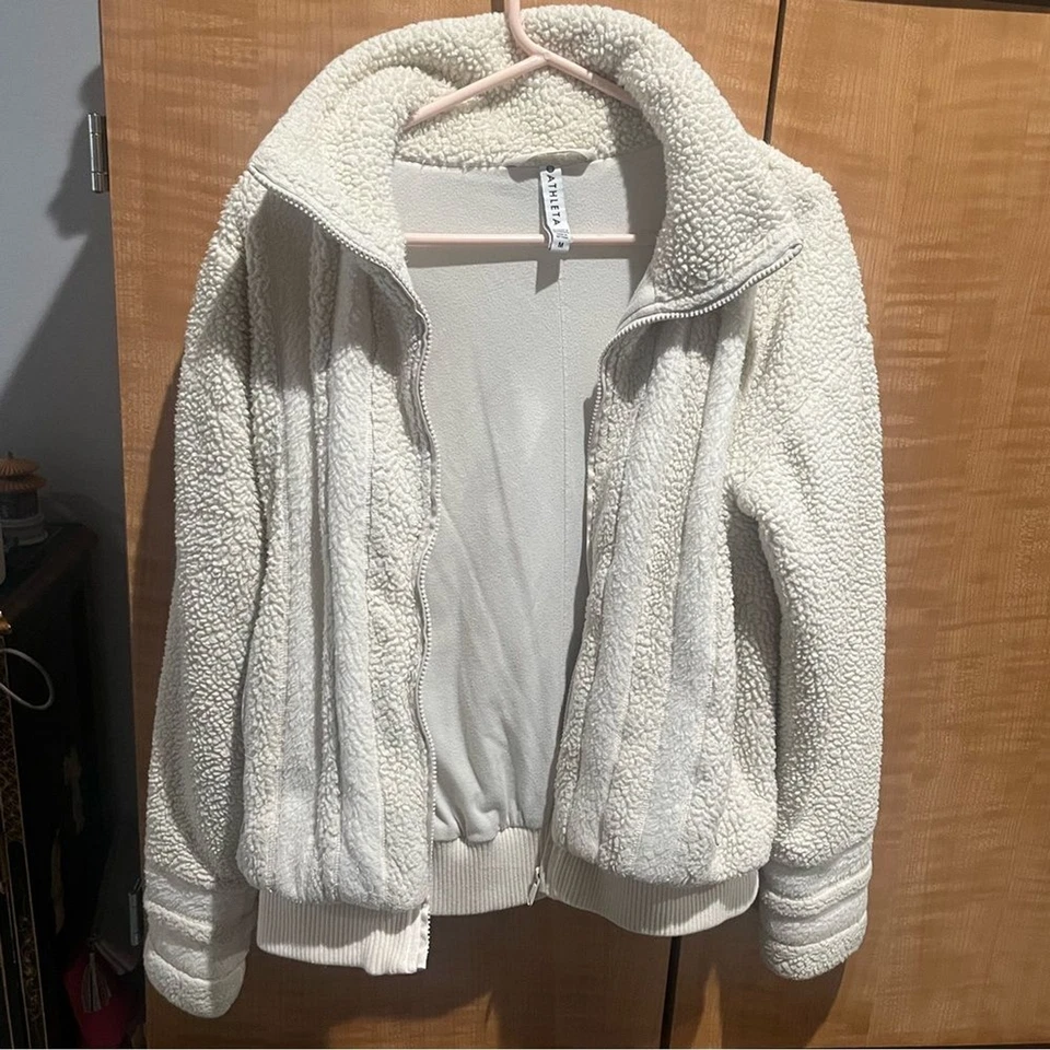 Chaqueta Sherpa Athleta Willow Fleece Crema Talla Mediana Foto 4 de 4