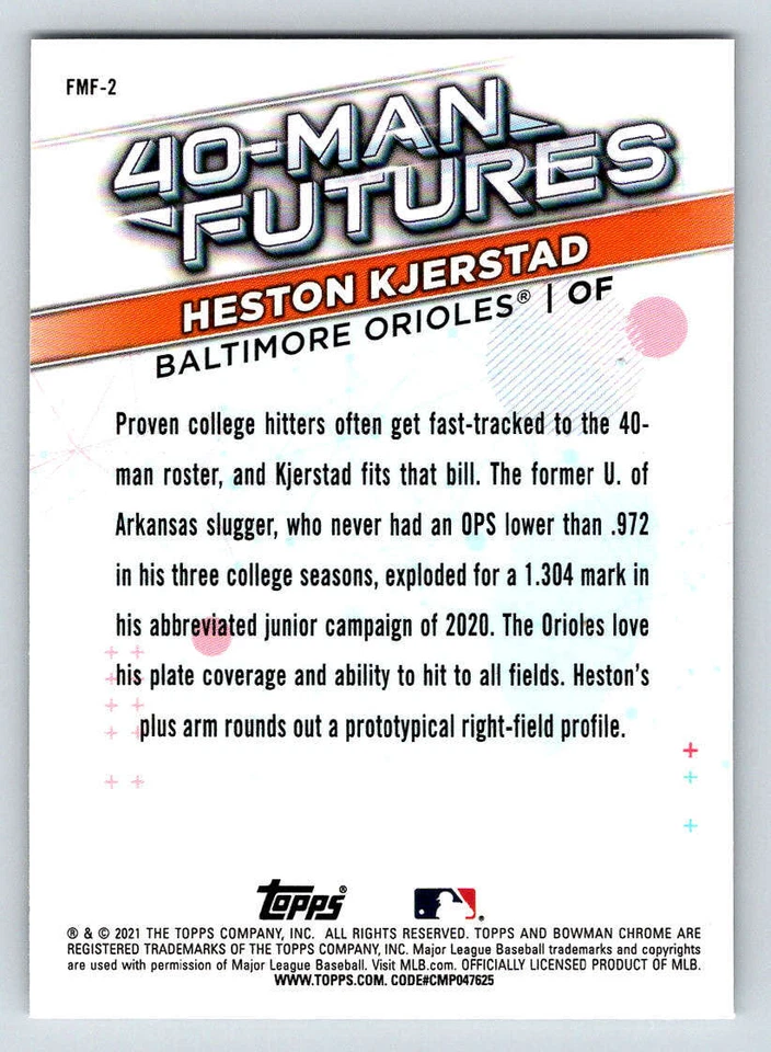 2021 Bowman Chrome 40-Man Futures Refractors #FMF2 Heston Kjerstad (ref 195432) - Image 2 of 2