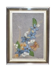 Vtg Handcrafted Floral & Butterfly Picture Silver Shadow Box Frame 6" x 8"