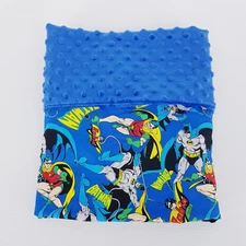 Handmade Baby Bassinet Pram Crib Blanket Blue Batman Print Blue Minky Dot