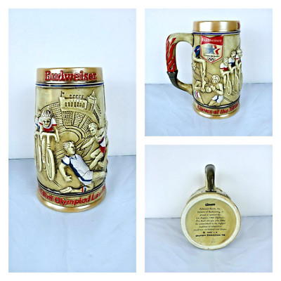 Vintage Budweiser 1984 Los Angeles Olympics Stein Ceramarte Beer Mug 3D Graphics