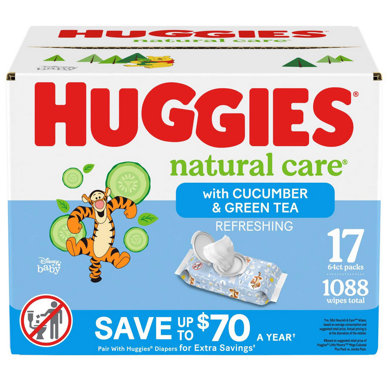 Huggies Natural Care Baby Wipes, Cucumber and Green Tea, 17 
