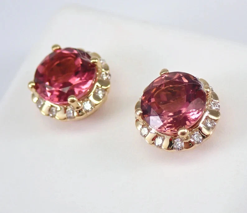 2.50Ct Round Natural Pink Tourmaline Stud Earrings 14K Yellow Gold Plated Silver - Image 2 of 4
