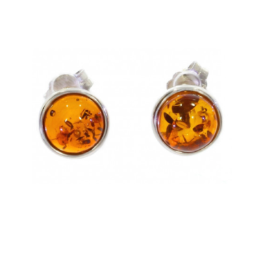 Boucles D'oreilles Puces Ambre & Argent Massif Rhodié 925/1000 – Neuf Avec étiquettes