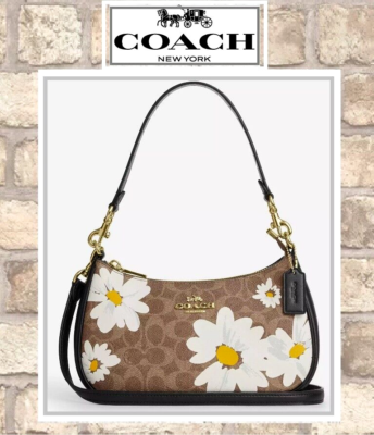 【Coach】25'夏新＊花柄・キルト地☆テリ ミニクロスボディ NWT COACH TERI Shoulder X-body Bag Floral Print CZ586 TAN