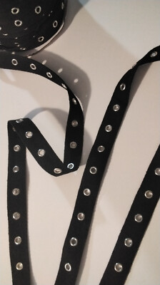 10 yards Black Grommet Tape Eyelet Corset Sewing Trim 100% Cotton Nickel Eyelets