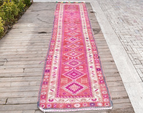 Turkey Rug TERRIFIC 38''x155'' Herki Corridor Carpet Runner Hallway Pink