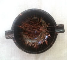 Vtg MURANO BLACK & GOLD/COPPER ADVENTURINE FLECK INDIVIDUAL ASHTRAY 2-1/2"