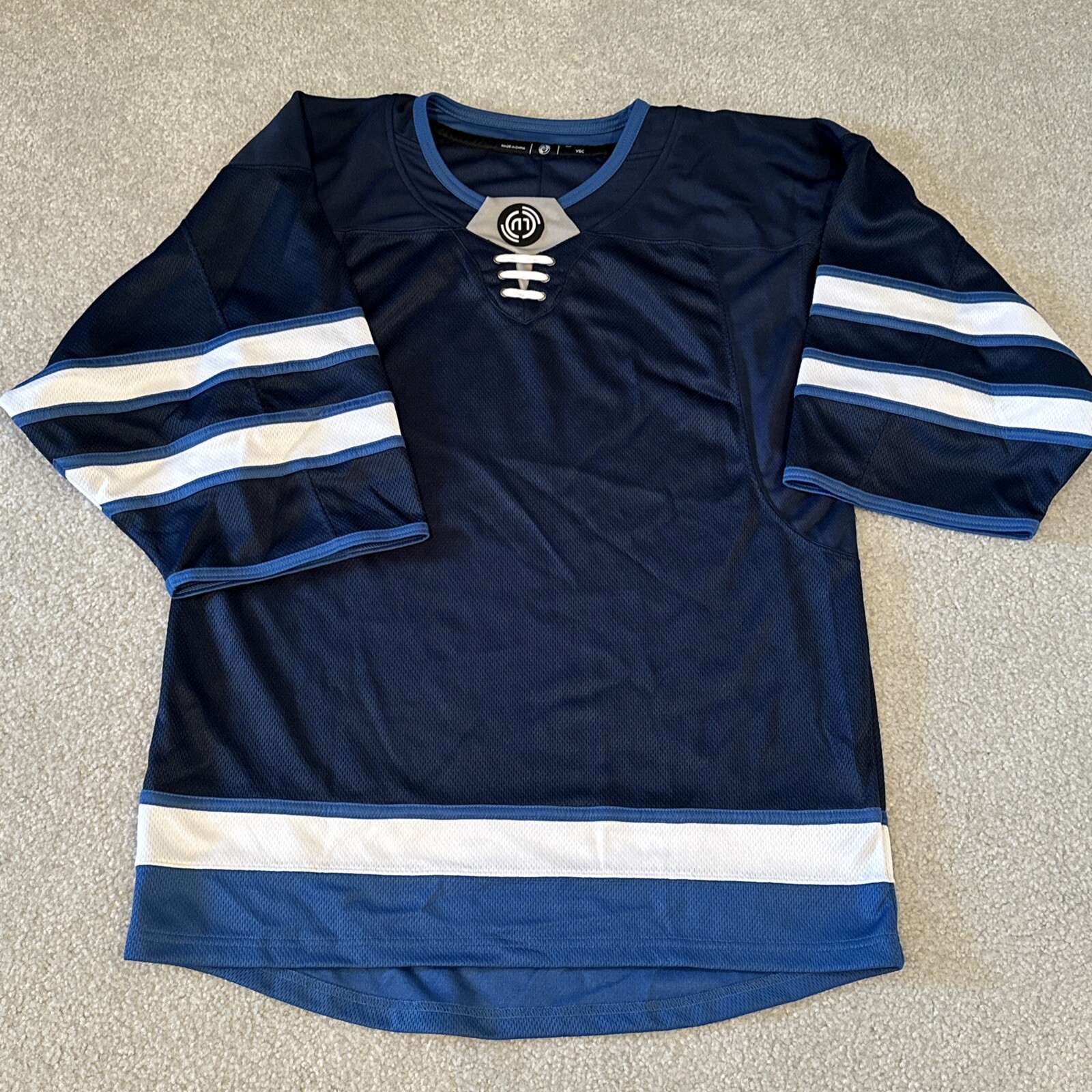 Winnipeg Jets Colors Blank Monkey Hockey Jersey Size Juniors Goal Cut GC Blue