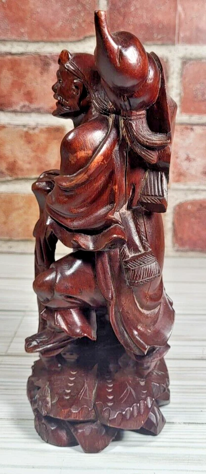 ANTIGUA ESCULTURA CHINA JAPONESA TALLADA A MANO MADERA CAZADOR COLECCIONABLE 8,5" Foto 2 de 4