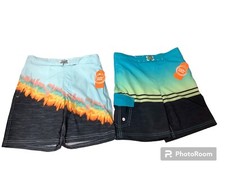 2 Pair Boys Swim Trunks Wonder Nation Medium 8 Blue Fire  Aqua  Gradient