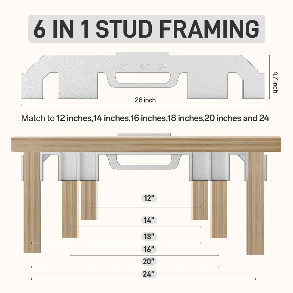 Herramientas de enmarcado 6 en 1, 12/14/16/18/20/24 pulgadas tamaño ajustable herramienta de perno en el centro Foto 2 de 4