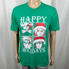 Camiseta Naruto: Shippuden Para Hombres Grande Verde Mezcla de Algodón Felices Fiestas Navidad