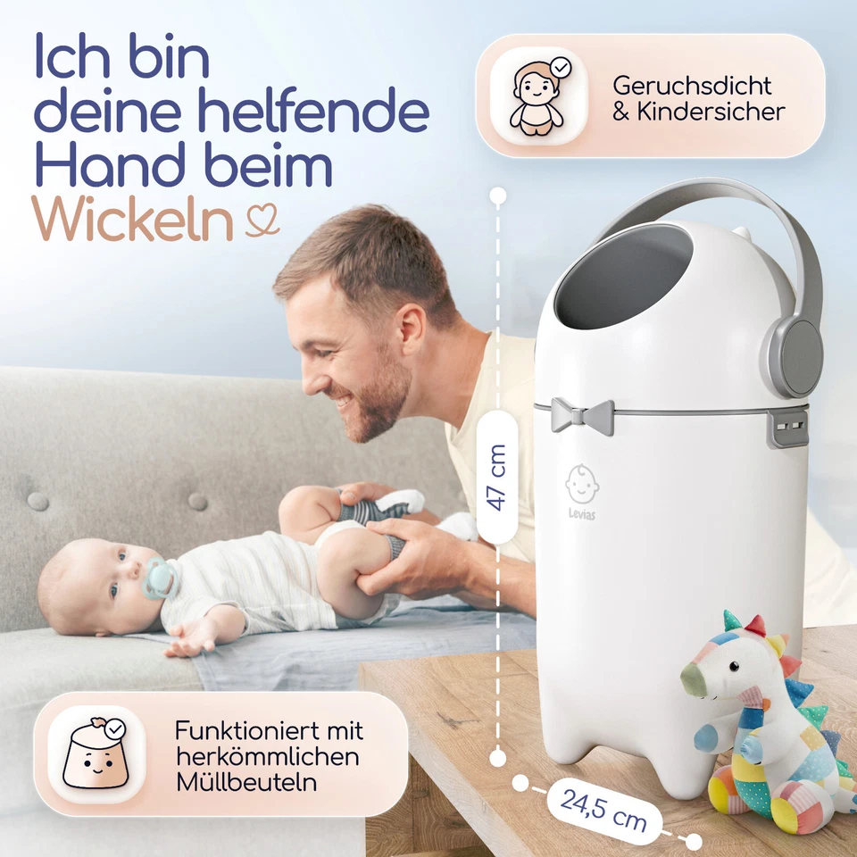 Levias® Windeleimer Baby Mülleimer Geruchsdicht | Windelmülleimer Wickeleimer - Bild 4 von 4