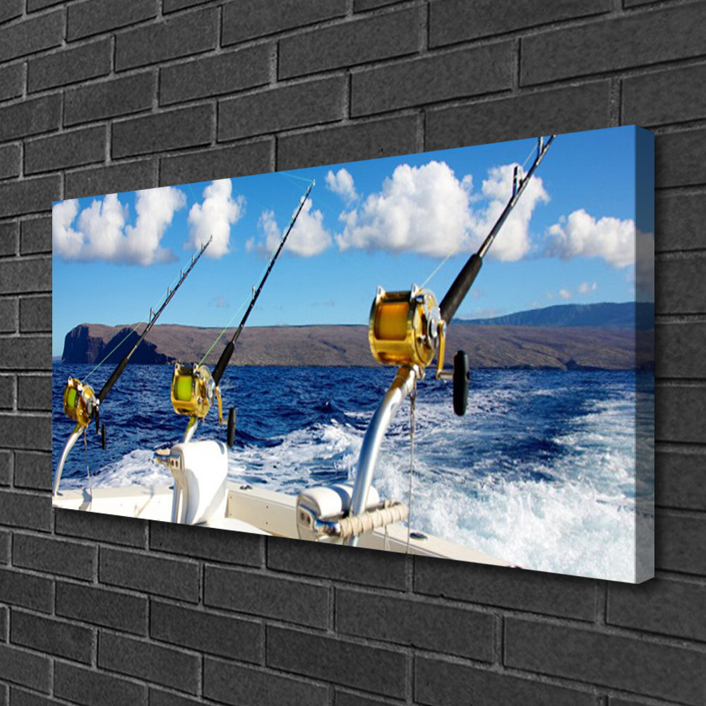 Image sur toile de lin paysage de mer et pêche aux finitions de galerie d'art