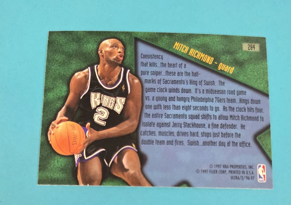 1996-97 Ultra #284 Mitch Richmond Sacramento Kings BASKETBALL Card 4F - Image 2 of 2
