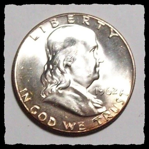 1962-P FRANKLIN HALF DOLLAR Light Golden Toning VCH BU #17D59 .900 Fine SILVER