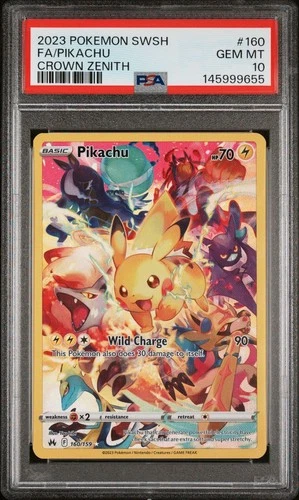 Pokémon TCG 2023 Crown Zenith Pikachu 160/159 Secret Rare Holo PSA 10