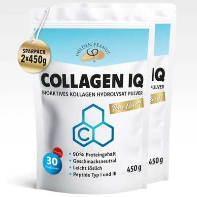 GOLDEN PEANUT COLLAGEN IQ PURE Peptide 2x450 g Pulver Typ 1+3 bioaktives Kollagen Hydrolysat
