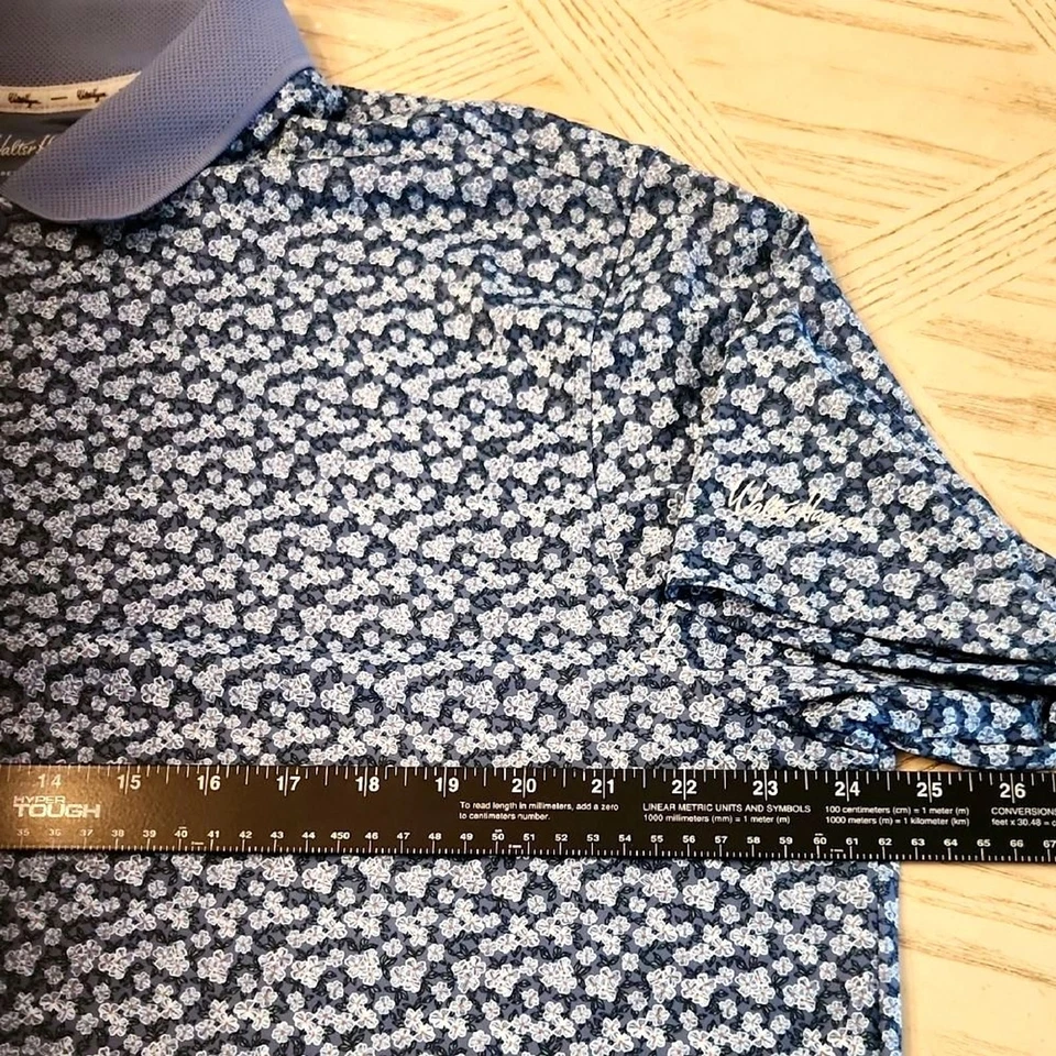 Walter Hagen Performance 高尔夫蓝色和白色图案 Polo 男式 XL 码全新 — 第 4/4 张图片