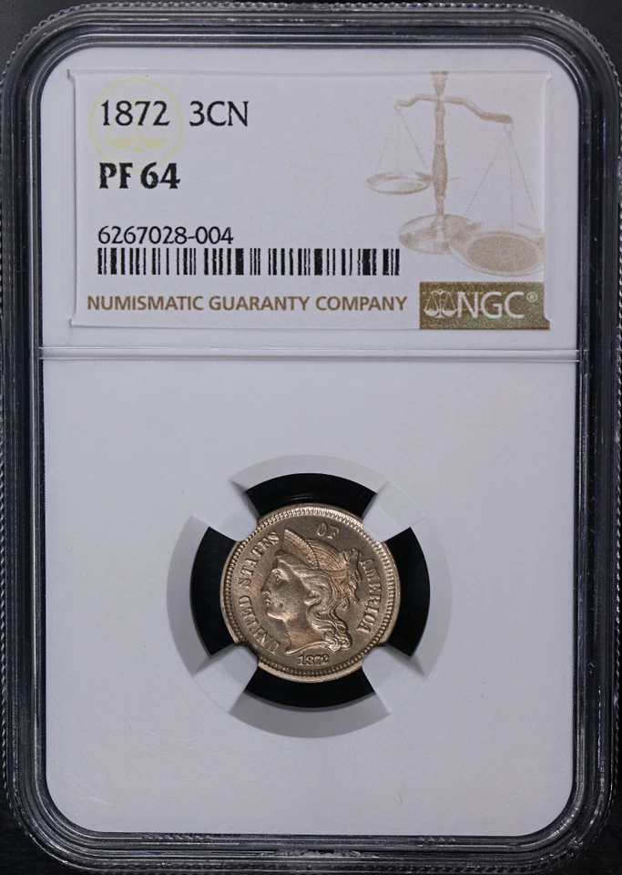 1872 Three (3) Cent Nickel Proof NGC PF64 Great Eye Appeal Nice Strike - Image 3 of 4