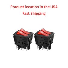 Double Rocker Switch SPST On-Off 6 Terminals Red Light 16A 250VAC 2Pack
