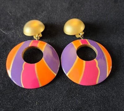 Vintage Memphis Style Colorful Disc Clip-On Earrings By Ellen Design