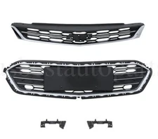 Set Of Black Front Upper Grilles & Bumper Brackets For 2016 2017 18 Chevy Cruze