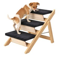 3 Step Wooden Pet Stairs, Foldable Ramp  Ladder for Dogs Cats Car Sofa Bed