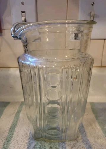 VTG 1/2 Gallon Clear Glass Carafe Juice Milk Pitcher Column & Dot Design 13SALE