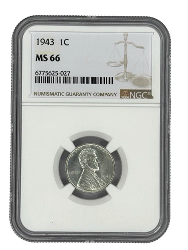 1943 Steel Lincoln Wheat 1 Cent Graded NGC MS66