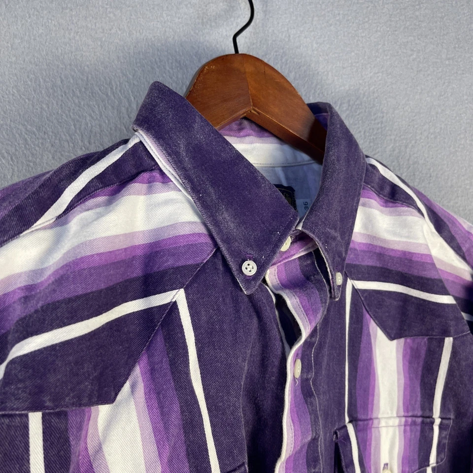 Винтажная тонкая рубашка Panhandle мужская 17-36 фиолетовая в полоску вестерн родео сделано в США - Изображение 4 из 4