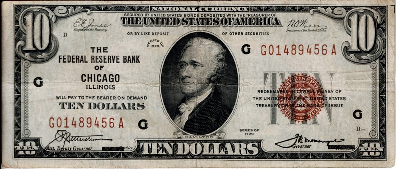 CHICAGO - $10 1929 National Currency