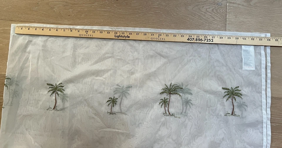 Palm Tree Shower Curtain Semi-Sheer Whit/Sage/Brown w. Matching Palm Rings - Image 2 of 4